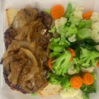 Rib Eye Steak Sandwich · Rib eye steak grilled to perfection covered with grilled onions served on french bread. Add ...