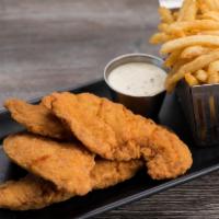 Crispy Chicken Fingers · crispy chicken tenders • served with fries
and side of ranch or bbq sauce