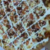 Ranchers Pizza · Ranch, bacon, tomato, onions and mozzarella cheese.