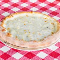 Quattro Formaggi Pizza · Creamy garlic sauce, mozzarella, Parmesan, Gorgonzola and ricotta.