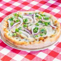 Barbary Coast Pizza · BBQ sauce (no tomato sauce), chicken, red onion, bacon and green onions.