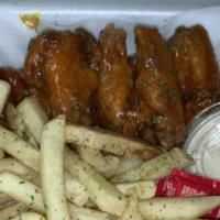 Wings Basket · Include fries, roll and drink.