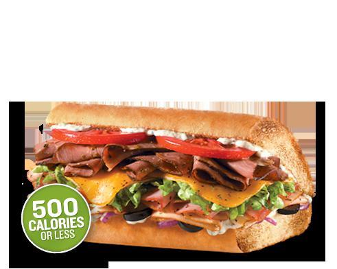 The Traditional Sub · Roast beef, turkey breast, ham, all natural cheddar, black olives, iceberg lettuce, tomatoes, onions and buttermilk ranch dressing.