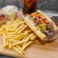 SPECIAL - Italian Beef w/ Fries, Drink & Side · Delicious Italian Beef sandwich, dipped or dry, with your choice of sweet or hot peppers. Th...