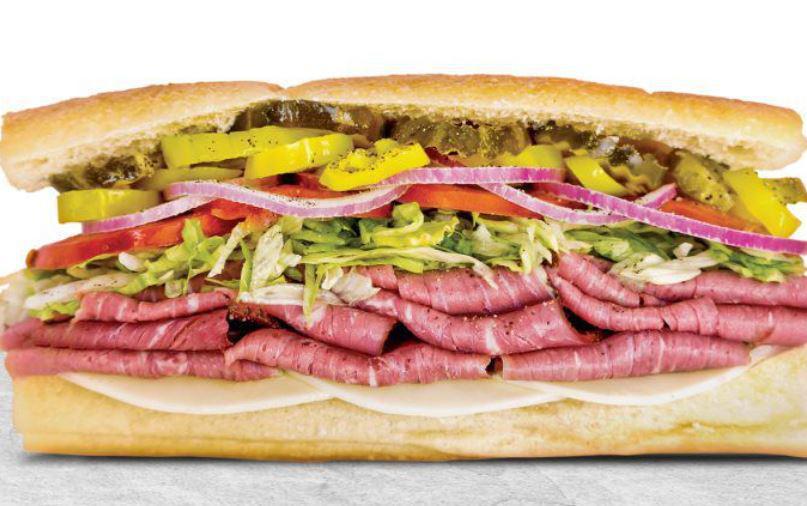6. Pastrami & Swiss Sandwich · Pastrami and Swiss cheese served on your choice of bread and topped with mayonnaise, mustard, lettuce, tomatoes, wax peppers, pickles, red onions, black pepper, and oil and vinegar.