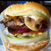 Mushroom Swiss Burger Combo · Lettuce, tomato, onions, pickles, swiss cheese & mushrooms. We do not give ranch with the co...