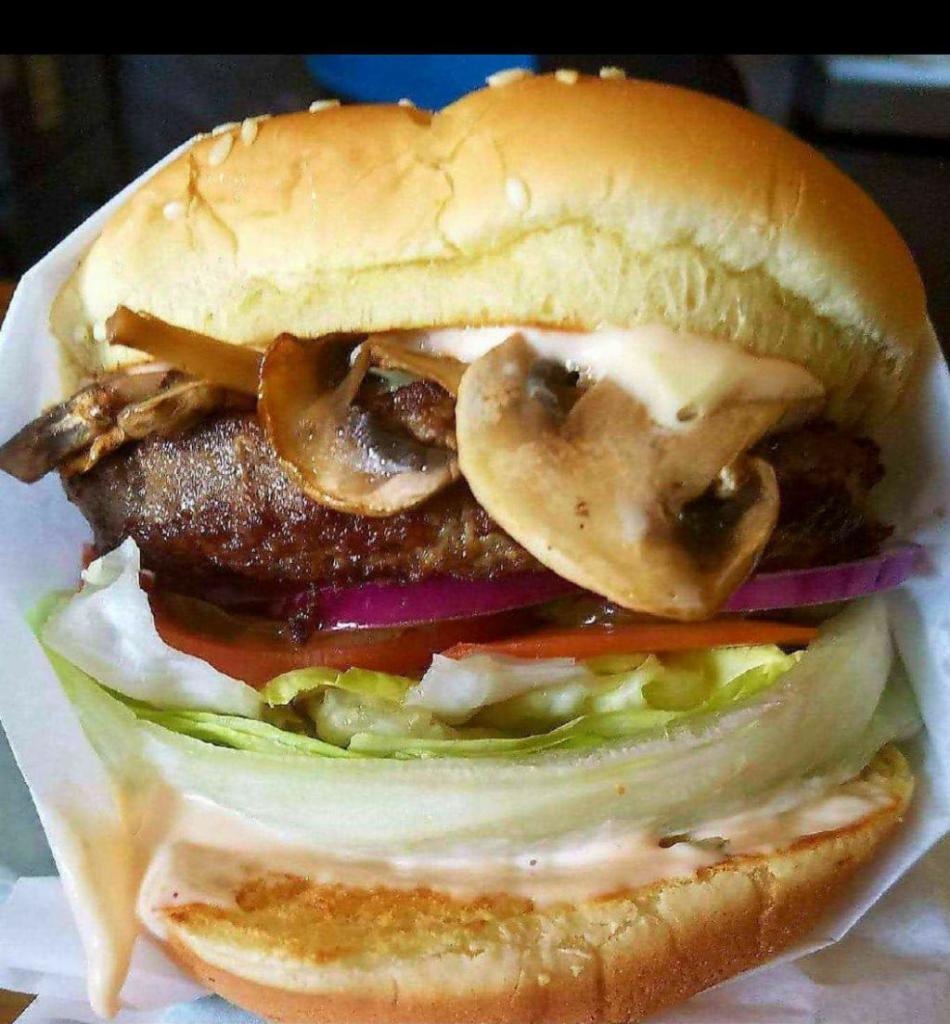 Mushroom Swiss Burger Combo · Lettuce, tomato, onions, pickles, swiss cheese & mushrooms. We do not give ranch with the combos. Ranch is 50 cents