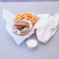 Bacon Cheeseburger Combo · Lettuce, tomato, onions, pickles bacon. Ranch is 50 cents
