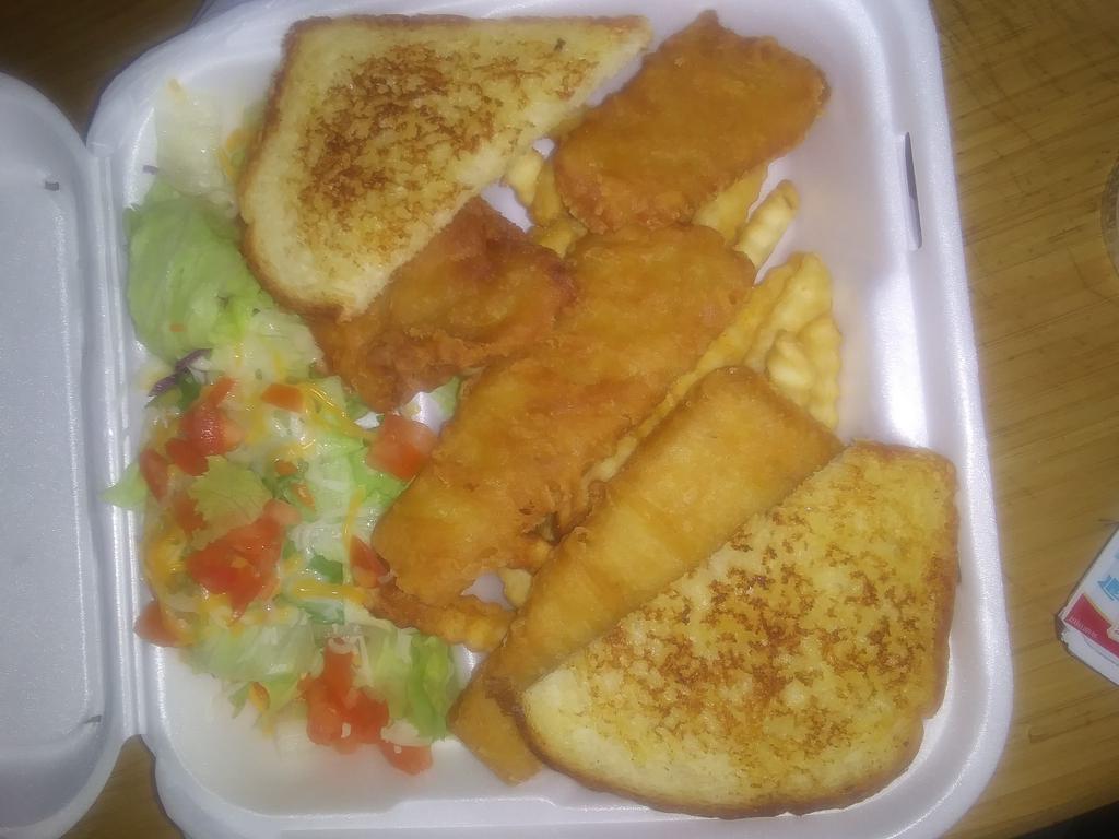 Fish Dinner · 7.5 oz of fish with salad, fries &  large drink