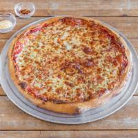 Cheese Pizza · Pizza dough, red sauce, and mozzarella cheese.
