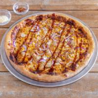 BBQ Chicken Specialty Pizza · Chicken breast, sweet corn, red onion, drizzled with Newport rib BBQ sauce.