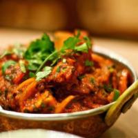 Chicken Jalfrezi · Boneless chicken braised with tomatoes, bell peppers, onions, herbs, and spices.