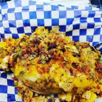 Loaded Loaded Potato · Comes with red and green bell peppers, diced tomatoes, chicken, crawfish tails, shrimp, baco...