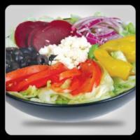 Greek Salad · Lettuce, tomatoes, onions, beets, black olives and feta.