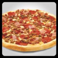Meat Lovers Pizza · Pepperoni, ham, bacon, Italian sausage, hamburger and cheese. 