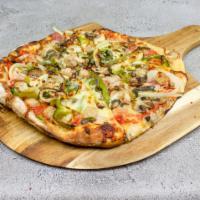 11. Giambotta Pizza · Anchovies upon request. Pepperoni, Regina sausage, salami, mushrooms, peppers, onions and mo...