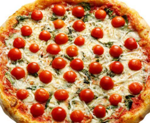 #22. Pomodoro Formaggio Pizza · Fresh chopped marinated tomatoes along with the 4 cheeses mozzarella, ricotta, Pecorino Romano and Parmesan. Sprinkled with fresh basil and Regina’s garlic sauce.