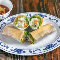A4. Vegetarian Spring Rolls · 2 rice paper rolls stuffed with friend tofu, lettuce, fresh mint, bean sprouts, and vermicel...