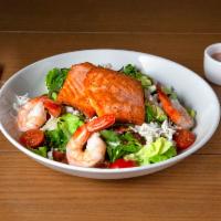 Seafood Cobb Salad Dinner · Mixed greens, lump crab, salmon medallion, Gulf shrimp, crispy bacon with lemon vinaigrette....