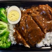 Chicken Steak over Rice · Choice of sauce: curry sauce, black pepper sauce or onion sauce.