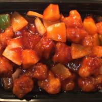 Sweet and Sour Chicken · Deep fried chicken, stir fried with onion, bell pepper, and pineapple in a sweet and tangy s...