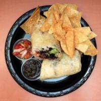 Jesse's Burrito · Grilled sirloin steak, melted Jack cheese, pinto beans, Mexican rice, sour cream, lettuce an...