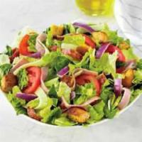 Family Italian Chef Salad · Fresh-cut lettuce blend, ham, salami, provolone cheese, sliced tomatoes, red onions and crou...