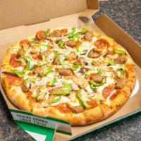 Large Deluxe Pizza  · 8 slices. Classic pepperoni, Italian sausage, mushrooms, green peppers, onions, our signatur...