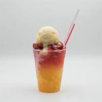 Raspado con Nieve Special · Shave ice, 1 scoop of ice cream, and your choice of 1 or 2fruit juices. Medium 16 oz.