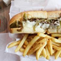 Provolone Philly · Grilled onions, green peppers, mayo, and provolone cheese.