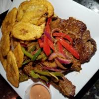 Mi Sueno Steak Plate · Whole steak sauteed with peppers and onions, veggies
Paired with the choice of 1 side: fried...