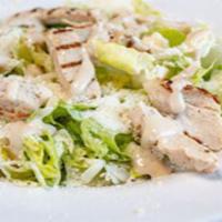 Grilled Chicken Salad · Romaine and iceberg lettuce mix, grilled chicken, blended cheese, diced celery, chopped almo...