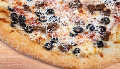 Gourmet House Pizza · Greek's Italian sauce, touch of Spanish onions, select blended cheeses, meatballs, sliced California black olives & feta cheese - enjoy!.