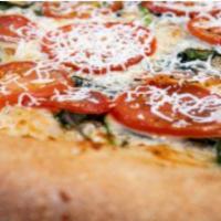 Roma Pizza · Vegetarian. Greek's garlic butter crust, fresh spinach, select blended cheeses, Roma tomatoe...