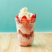 Strawberries and Cream ·  Fresh strawberries with strawberry cheesecake ice cream, whipped cream, strawberry syrup 