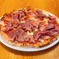 Meat Lover's Pizza · Every meat lover's dream pizza. This pizza is loaded with mozzarella and provolone blend, pe...