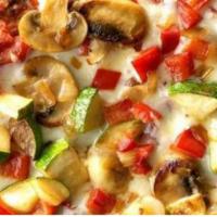 Veggie Flatbread · Mozzarella, green bell peppers, black olives, fresh mushrooms, fresh garlic, red onions and ...