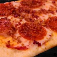 Pepperoni & Bacon Flatbread · Flatbread topped with San Marzano tomato sauce, a blend of Italian cheeses and pepperoni and...