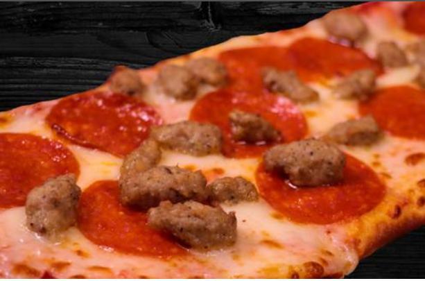 Pepperoni & Sausage Flatbread · Flatbread topped with tomato sauce, a blend of Italian cheeses, and pepperoni, and sausage.
