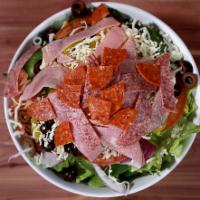 Antipasto Salad · Salami, Canadian bacon, pepperoni, olives, pepperoncini and mozzarella. Includes lettuce, on...