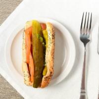 Chicago Dog · Most popular. Vienna beef hot dog, mustard, relish, onion, tomato, pickle spear, sport peppe...