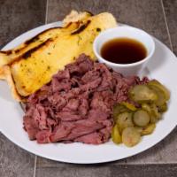 Pastrami Stack Hot Sandwich · 1/2 lb. pastrami on a French roll with pickle, spicy mustard and au jus.