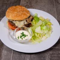 5. Garlic Mushroom Burger · Grilled mushrooms, Swiss cheese, garlic herb mayo.
