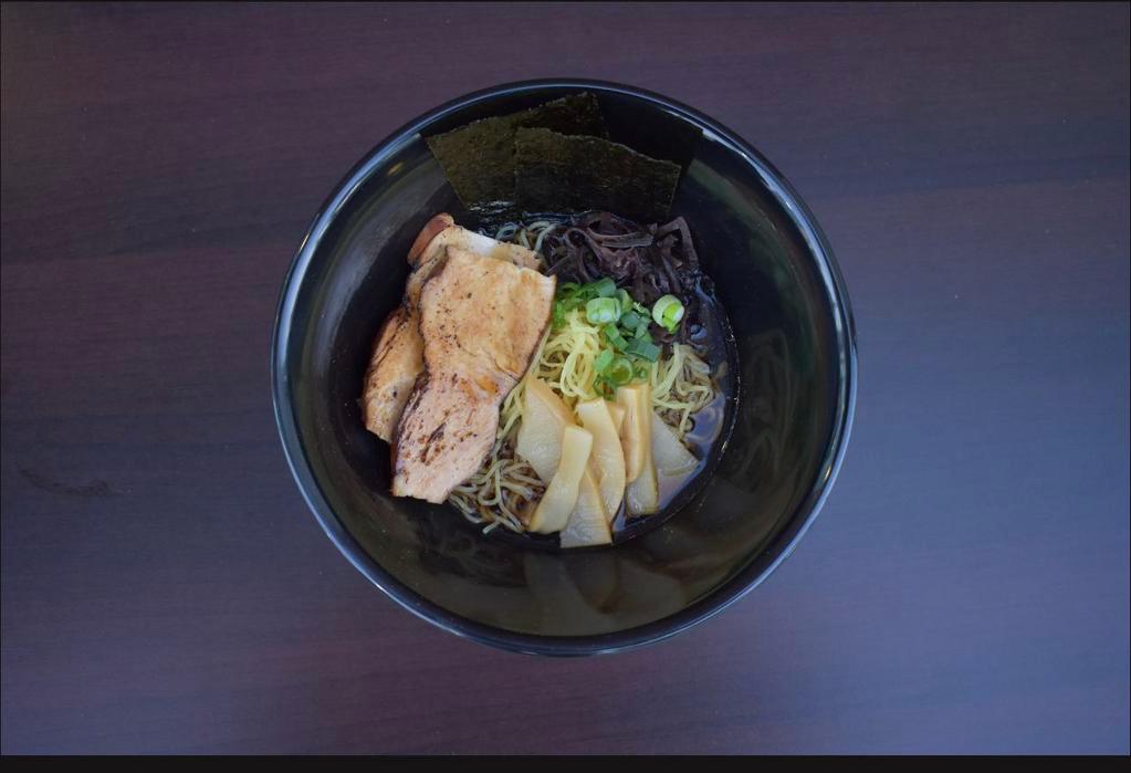 Shoyu Ramen (chicken) · Includes: Grilled Chicken, Egg, Sprouts, Bamboo Shoots, Green Onion