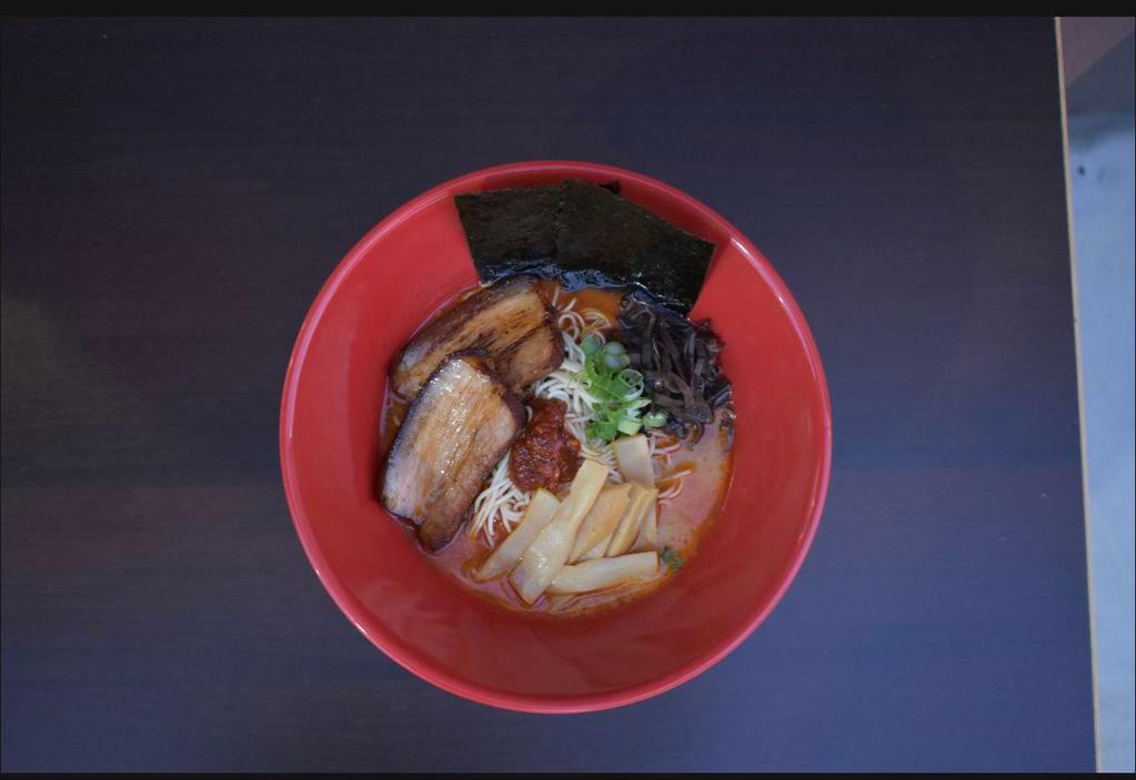 Tonkatsu Ramen (pork) · Includes: Pork Belly, Egg, Sprouts, Bamboo and Green Onion