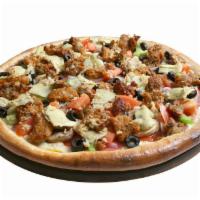 The Works Pizza · With homemade tomato sauce, Mozzarella cheese and 10 toppings of your choice.