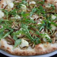 Mushroom Pizza · Extra-virgin olive oil, chevre (goat cheese), shiitake mushroom, arugula and truffle oil. Ve...