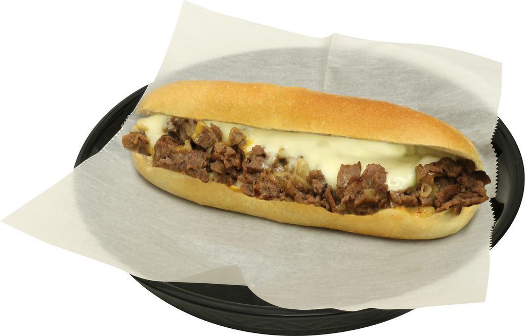 Triple Cheesesteak · Grilled sirloin, sautéed onions topped with a trio of cheeses: cheddar, provolone and white American.