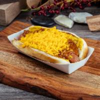 Chili Cheese Dog · Mustard, cheese, onions.