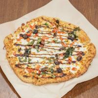 Steak and Blue Pizza · Grilled steak, mozzarella, blue cheese, Roma tomatoes, spinach, garlic olive oil, fresh basi...